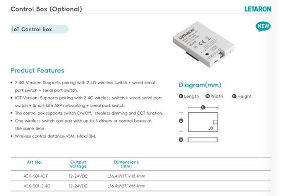 Smart led driver, constant voltage, 100-277V, power supply, cabinet, furniture, global led driver, Optional lOT control box can be dimmed and color change