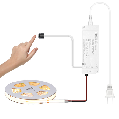 شريط إضاءة LED من LETARON COB، شريط إضاءة LED بجهد 24 فولت، 480 قطعة/متر من مصابيح LED، سطوع فائق عالي اللمعان 6000 كلفن أبيض دافئ 5 أمتار، قابل للتعتيم مع شريط بطول 5 أمتار، مزود طاقة UL بقوة 60 واط، مفتاح لمس لغرفة النوم والمنزل والمطبخ بنفسك
