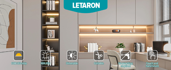 شريط إضاءة LED من LETARON COB، شريط إضاءة LED بجهد 24 فولت، 480 قطعة/متر من مصابيح LED، سطوع فائق عالي اللمعان 3000K أبيض دافئ 3 أمتار، قابل للتعتيم مع شريط 3M، مزود طاقة UL بقوة 30 واط، مفتاح لمس لغرفة النوم والمنزل والمطبخ DIY