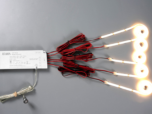 شريط إضاءة LED من LETARON COB، شريط إضاءة LED بجهد 24 فولت، 480 قطعة/متر من مصابيح LED، سطوع فائق عالي اللمعان 3000K أبيض دافئ 3 أمتار، قابل للتعتيم مع شريط 3M، مزود طاقة UL بقوة 30 واط، مفتاح لمس لغرفة النوم والمنزل والمطبخ DIY