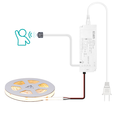 شريط إضاءة LED من LETARON COB، شريط إضاءة LED بجهد 24 فولت، 480 قطعة/متر من مصابيح LED، سطوع فائق، 3000 كلفن أبيض دافئ، 3 أمتار، قابل للتعتيم بشريط 3M، مزود طاقة UL بقوة 30 واط، مفتاح PIR لغرفة النوم والمنزل والمطبخ DIY