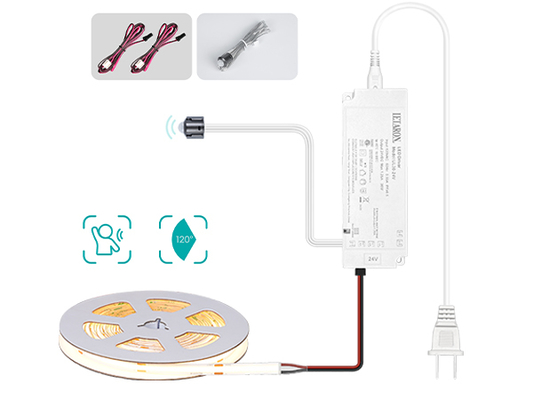 شريط إضاءة LED من LETARON COB، شريط إضاءة LED بجهد 24 فولت، 480 قطعة/متر من مصابيح LED، سطوع فائق، 3000 كلفن أبيض دافئ، 3 أمتار، قابل للتعتيم بشريط 3M، مزود طاقة UL بقوة 30 واط، مفتاح PIR لغرفة النوم والمنزل والمطبخ DIY