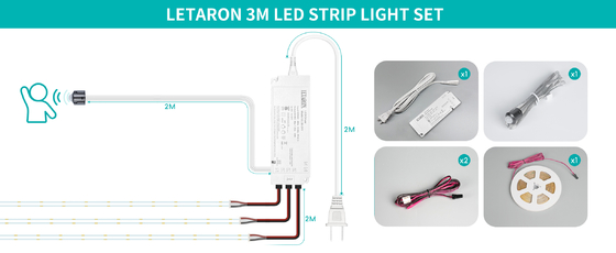ليتارون كوب LED الشريط الضوء 24 فولت LED الشريط الضوء، 480 قطعة / M LEDs، فائقة الوضوح عالية الضوء 6000K أبيض 3m، قابل للتضييق مع الشريط 3M، 30W التيار الكهربائي UL، لمسة سويتش لغرفة النوم، المنزل، المطبخ DIY