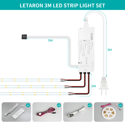 ليتارون كوب LED الشريط الضوء 24 فولت LED الشريط الضوء، 480 قطعة / M LEDs، فائقة الوضوح عالية الضوء 6000K أبيض 3m، قابل للتضييق مع الشريط 3M، 30W التيار الكهربائي UL، لمسة سويتش لغرفة النوم، المنزل، المطبخ DIY